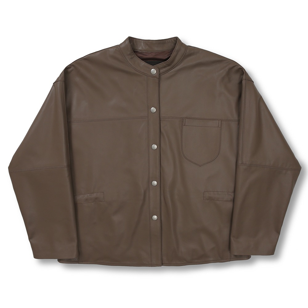 SPERONE 램스킨 미니멀 셔츠 자켓 (카키 브라운)