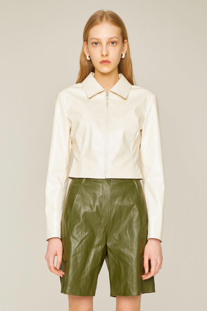 SPERONE FAUX LEATHER CROP LINE SHIRTS [IVORY]